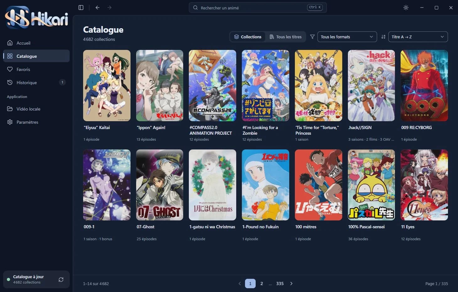 Le catalogue réel de Hikari et ses affiches de séries